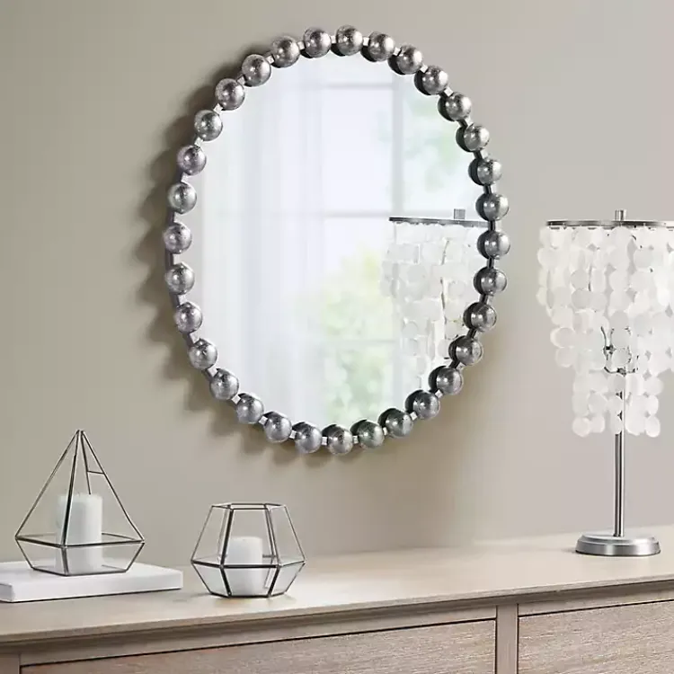 Kirklands Home Decorative Mirrors|Metallic Foiled Beaded Wall Mirror SIlver