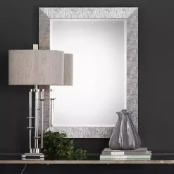 Kirklands Home Decorative Mirrors|Metallic Silver Textured Frame Wall Mirror