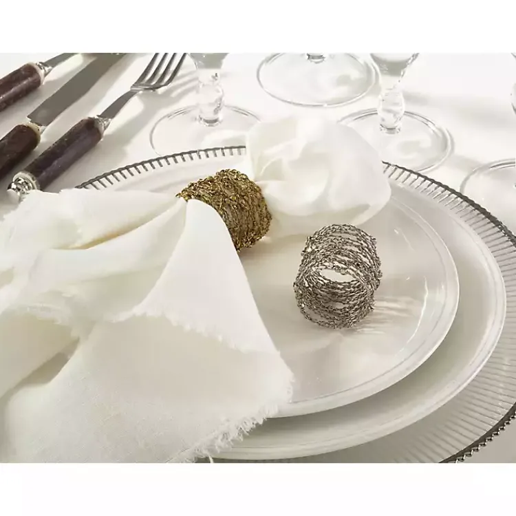 Kirklands Home Table Linens|Metallic Silver Wire Napkin Rings, Set of 4