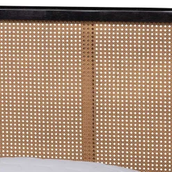 Kirklands Home Beds & Headboards|Mid-Century Black Wood Rattan Queen Platform Bed