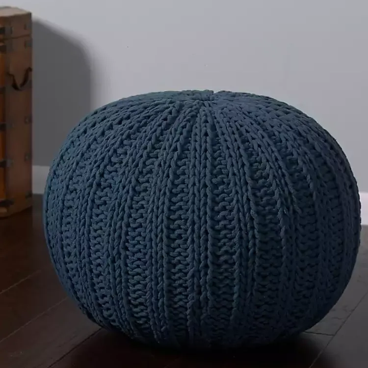 New Midnight Cable Knit Pouf Poufs & Floor Cushions