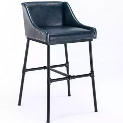 Kirklands Home Bar Stools & Counter Height Stools|Midnight Faux Leather Parlor Bar Stool Blue