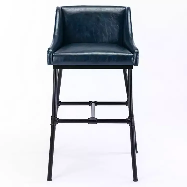 Kirklands Home Bar Stools & Counter Height Stools|Midnight Faux Leather Parlor Bar Stool Blue
