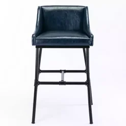 Kirklands Home Bar Stools & Counter Height Stools|Midnight Faux Leather Parlor Bar Stool Blue