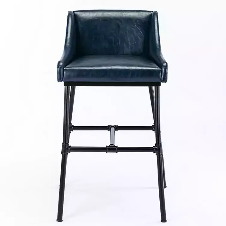 Kirklands Home Bar Stools & Counter Height Stools|Midnight Faux Leather Parlor Bar Stool Blue