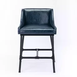 Kirklands Home Bar Stools & Counter Height Stools|Midnight Faux Leather Parlor Bar Stool Blue