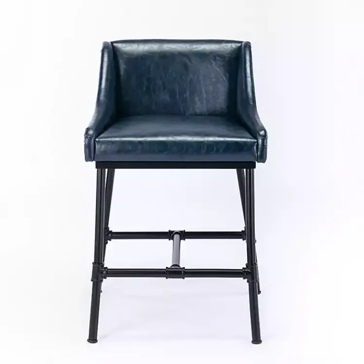 Kirklands Home Bar Stools & Counter Height Stools|Midnight Faux Leather Parlor Bar Stool Blue