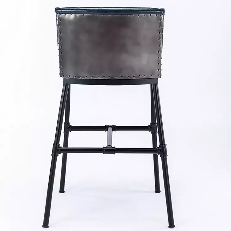 Kirklands Home Bar Stools & Counter Height Stools|Midnight Faux Leather Parlor Bar Stool Blue