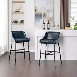 Kirklands Home Bar Stools & Counter Height Stools|Midnight Faux Leather Parlor Bar Stool Blue