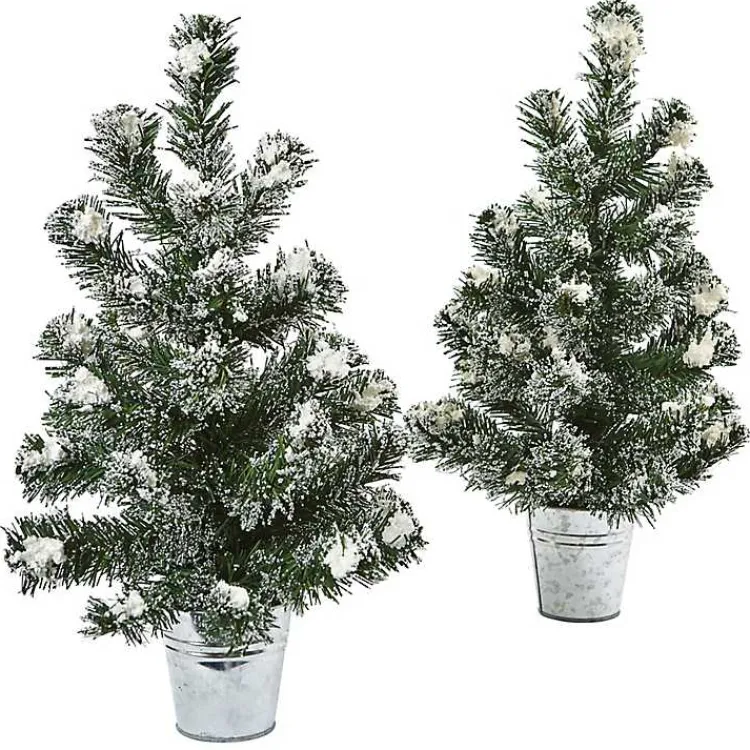 Discount Mini Pine Trees in Tin Planters, Set of 2 Christmas Arrangements & Garland