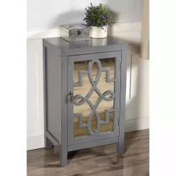 Kirklands Home Cabinets & Sideboards|Mirrored 1-Door Cabinet with Overlay Pattern Gray