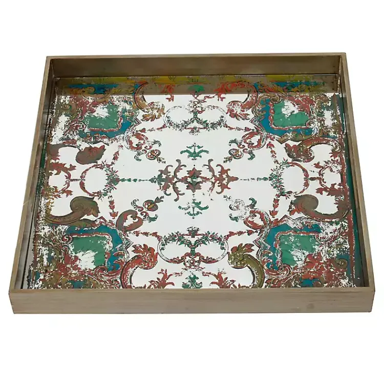 Clearance Mirrored Moroccan Pattern Tray with Gold Edges Decorative Trays