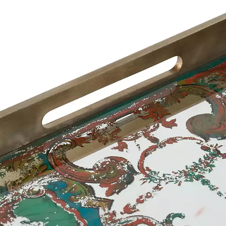 Clearance Mirrored Moroccan Pattern Tray with Gold Edges Decorative Trays