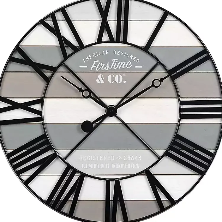 Kirklands Home Clocks|Mixed Plank and Black Metal Wall Clock