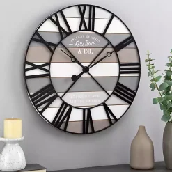 Kirklands Home Clocks|Mixed Plank and Black Metal Wall Clock
