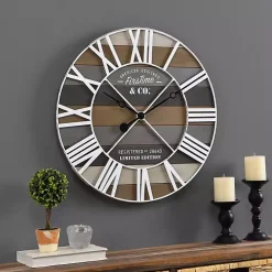 Kirklands Home Clocks|Mixed Planks and White Wooden Wall Clock