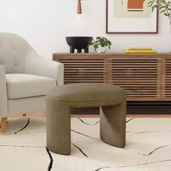 Kirklands Home Benches & Ottomans|Mocha Oval Upholstered Ottoman Brown