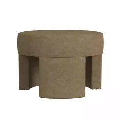 Kirklands Home Benches & Ottomans|Mocha Round Upholstered Ottoman Brown