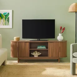 Kirklands Home Tv Stands & Media Consoles|Mocha Wood Reeded Oval TV Stand Brown