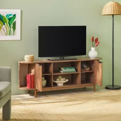 Kirklands Home Tv Stands & Media Consoles|Mocha Wood Reeded Oval TV Stand Brown