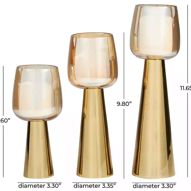 New Modern Base Glass 3-pc. Candle Holder Set Candle Holders