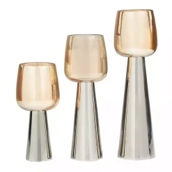 Modern Silver Base Glass 3-pc. Candle Holder Set Candle Holders