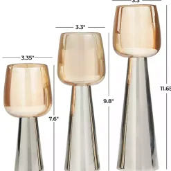Modern Silver Base Glass 3-pc. Candle Holder Set Candle Holders