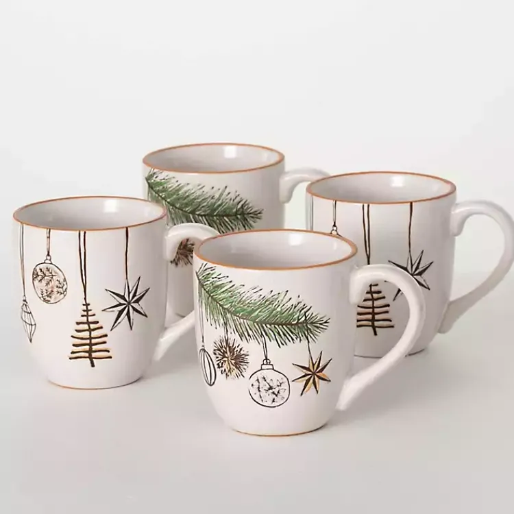 Outlet Modern White Cozy Christmas Mugs, Set of 4 Christmas Dining & Entertaining