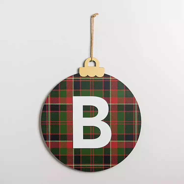 Hot Monogram B Plaid Ornament Wall Plaque Monogram Seasonal Decor