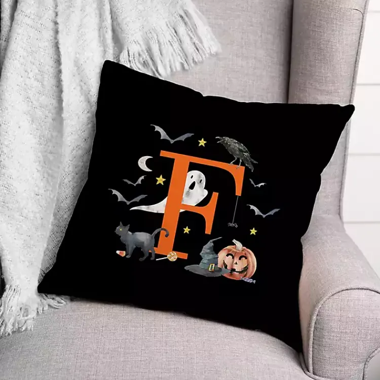 Sale Monogram F Halloween Indoor/Outdoor Pillow Halloween