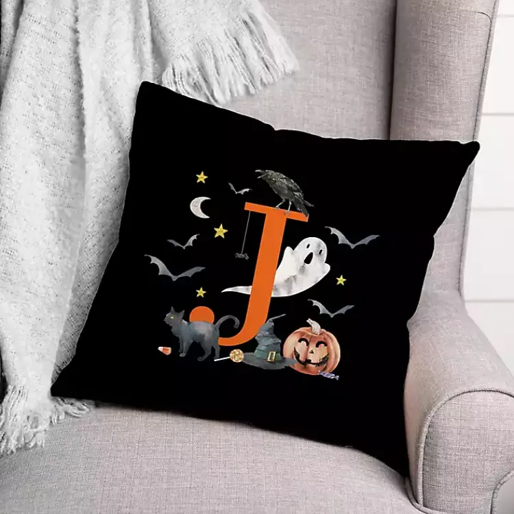Online Monogram J Halloween Indoor/Outdoor Pillow Halloween
