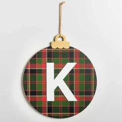 Sale Monogram K Plaid Ornament Wall Plaque Monogram Seasonal Decor