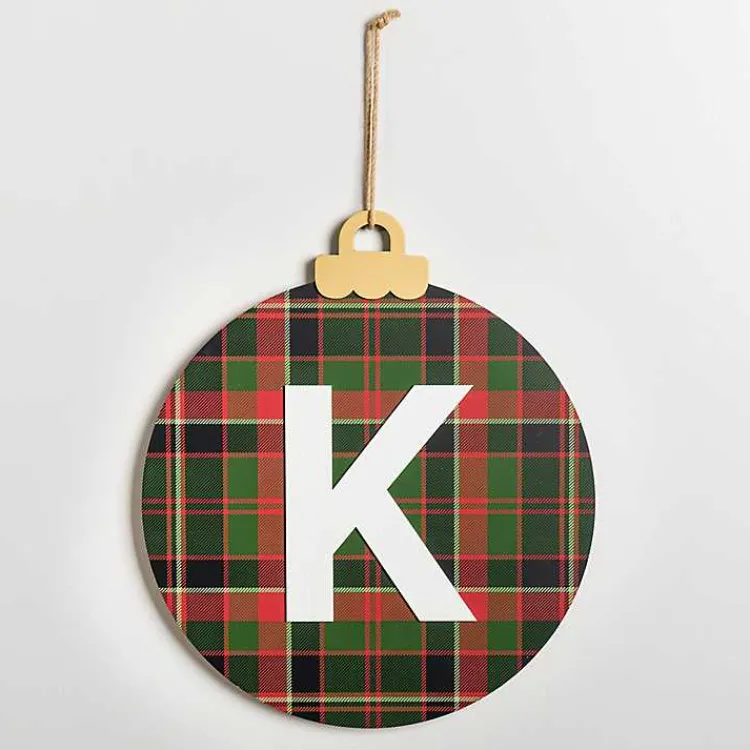 Sale Monogram K Plaid Ornament Wall Plaque Monogram Seasonal Decor