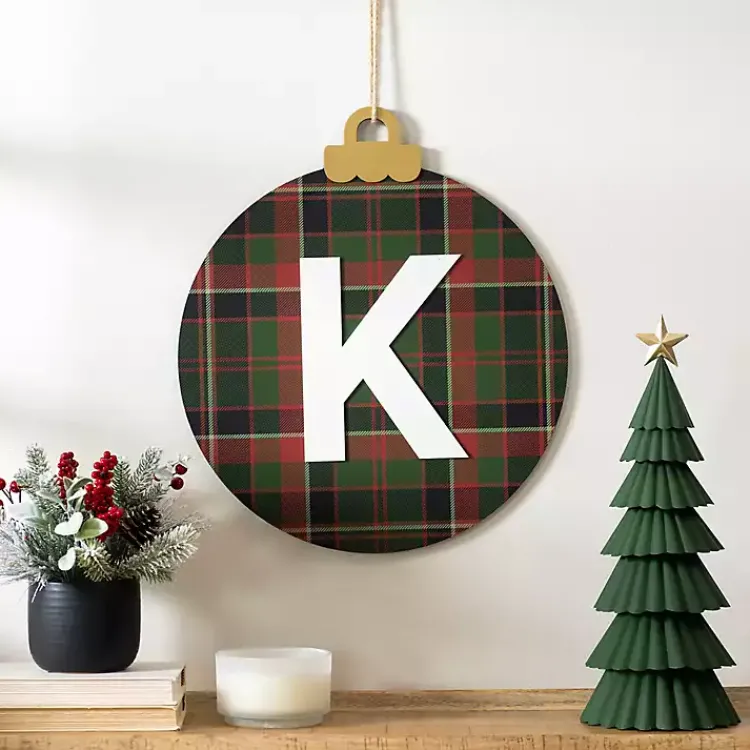 Sale Monogram K Plaid Ornament Wall Plaque Monogram Seasonal Decor