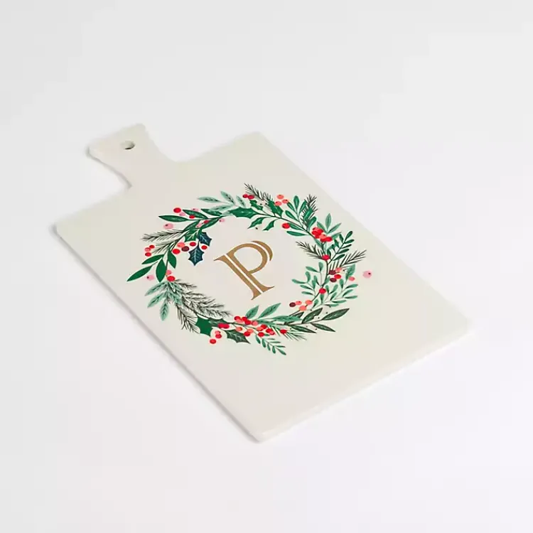 Monogram P Christmas Wreath Serving Board Monogram Seasonal Decor