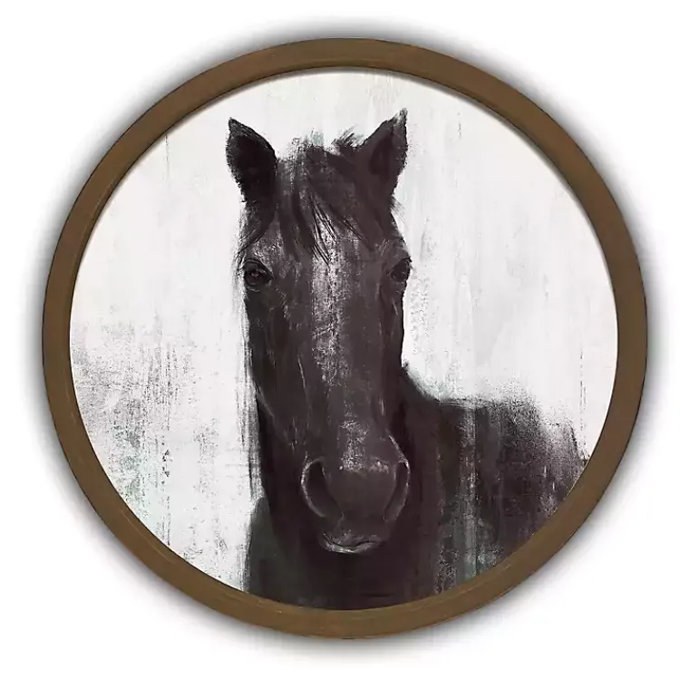 Kirklands Home Framed Art|Moody Horse Round Brown Framed Art Print