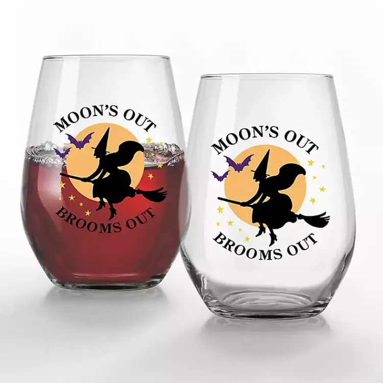 Kirklands Home Glassware & Drinkware|Moon's Out Brooms Out Halloween Glasses, Set of 2
