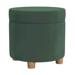 Kirklands Home Benches & Ottomans|Moss Round Velvet Storage Ottoman Green