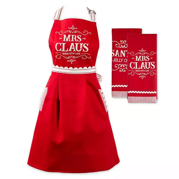 Online Mrs. Claus Apron and Kitchen Towels, Set of 3 Christmas Dining & Entertaining