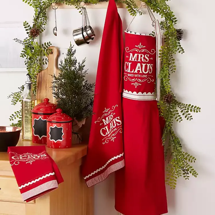 Online Mrs. Claus Apron and Kitchen Towels, Set of 3 Christmas Dining & Entertaining