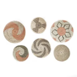 Kirklands Home Wall Plaques|Multi Seagrass Round 6-pc. Wall Plaque Set Tan