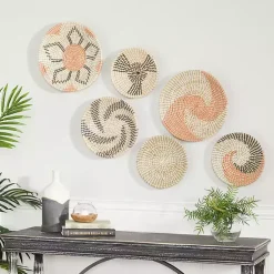 Kirklands Home Wall Plaques|Multi Seagrass Round 6-pc. Wall Plaque Set Tan