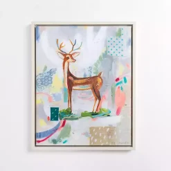 Outlet Multicolor Abstract Deer Framed Canvas Art Print Christmas Art & Wall Decor