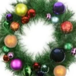 New Multicolored Ornaments and Pine Wreath Christmas Wreaths