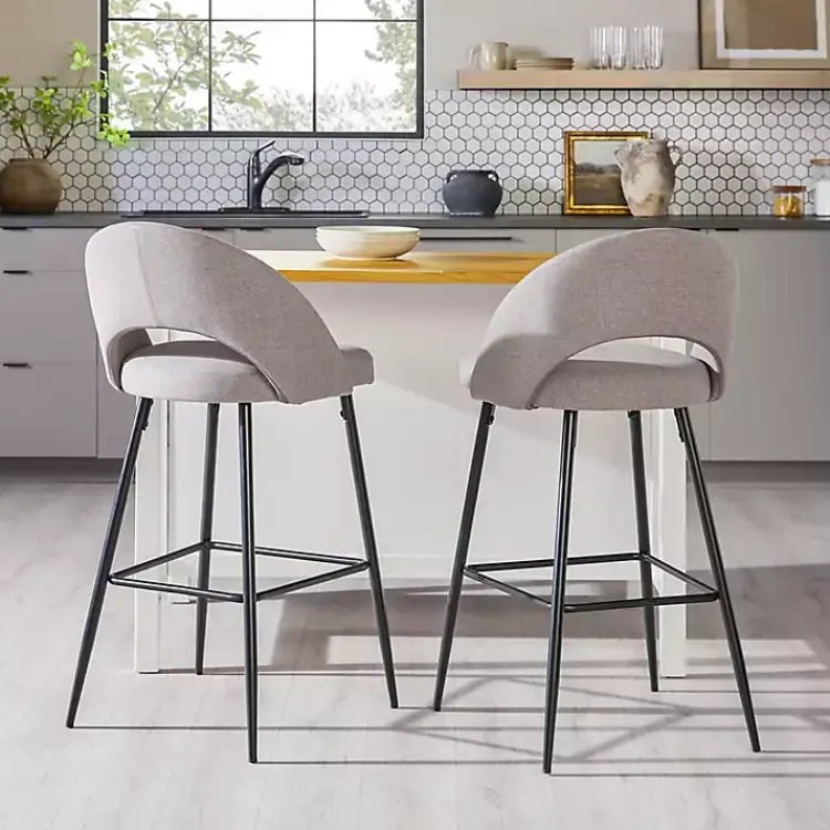 Kirklands Home Bar Stools & Counter Height Stools|Mushroom Upholstered Charli Bar Stools, Set of 2 Gray