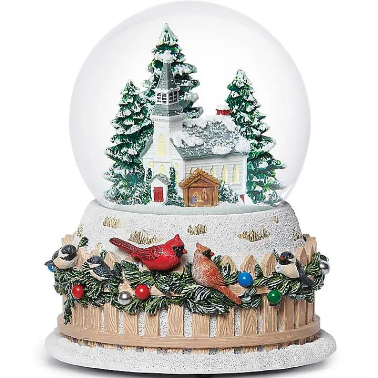 Outlet Musical Church and Birds on Fence Christmas Dome Christmas Decorations