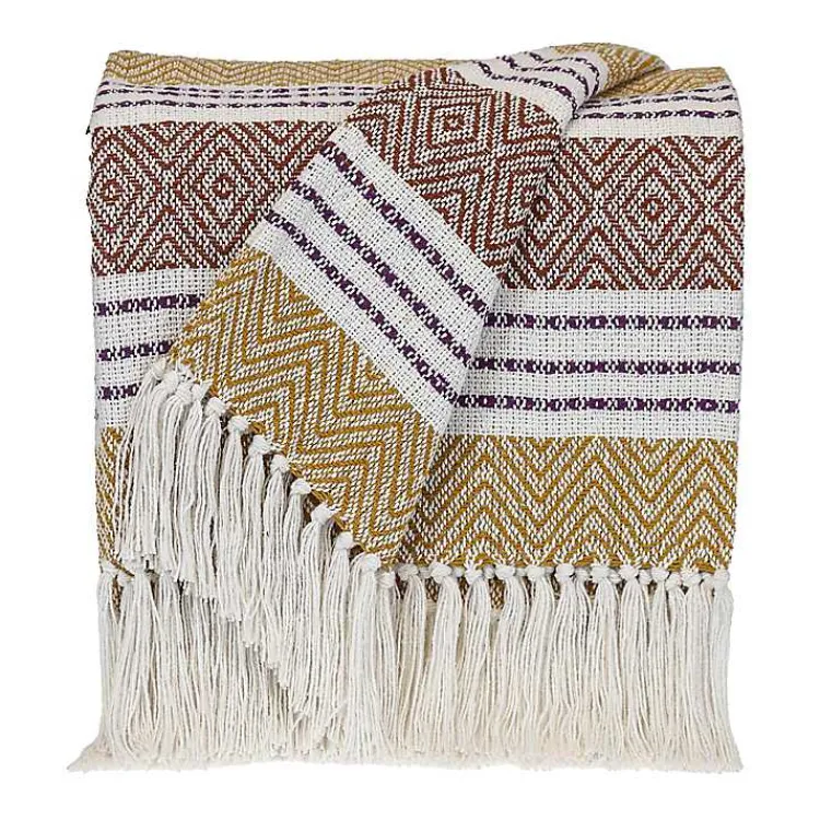 Mustard Herringbone Multi Striped Throw Blankets & Throws