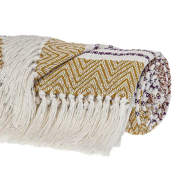 Mustard Herringbone Multi Striped Throw Blankets & Throws