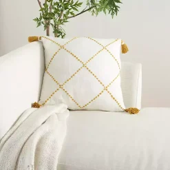 Outlet Mustard Stitched Lattice Throw Pillow Pillows