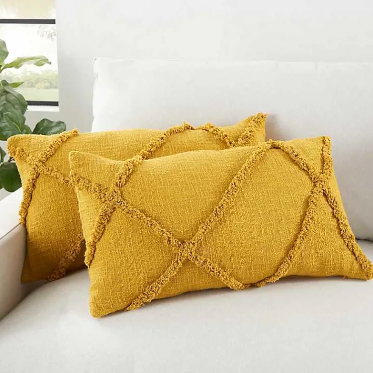 Mustard Tufted Diamond Lumbar Pillows, Set of 2 Pillows
